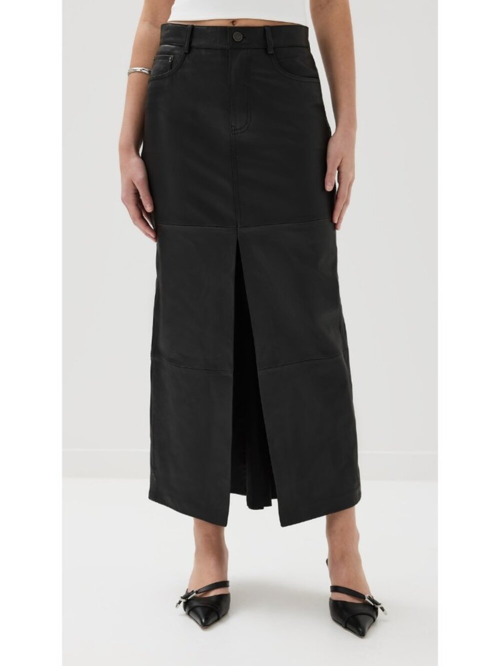 NWT Reformation x Veda Petite Tazz in Black Leather 5-Pocket Slit Maxi Skirt 8P